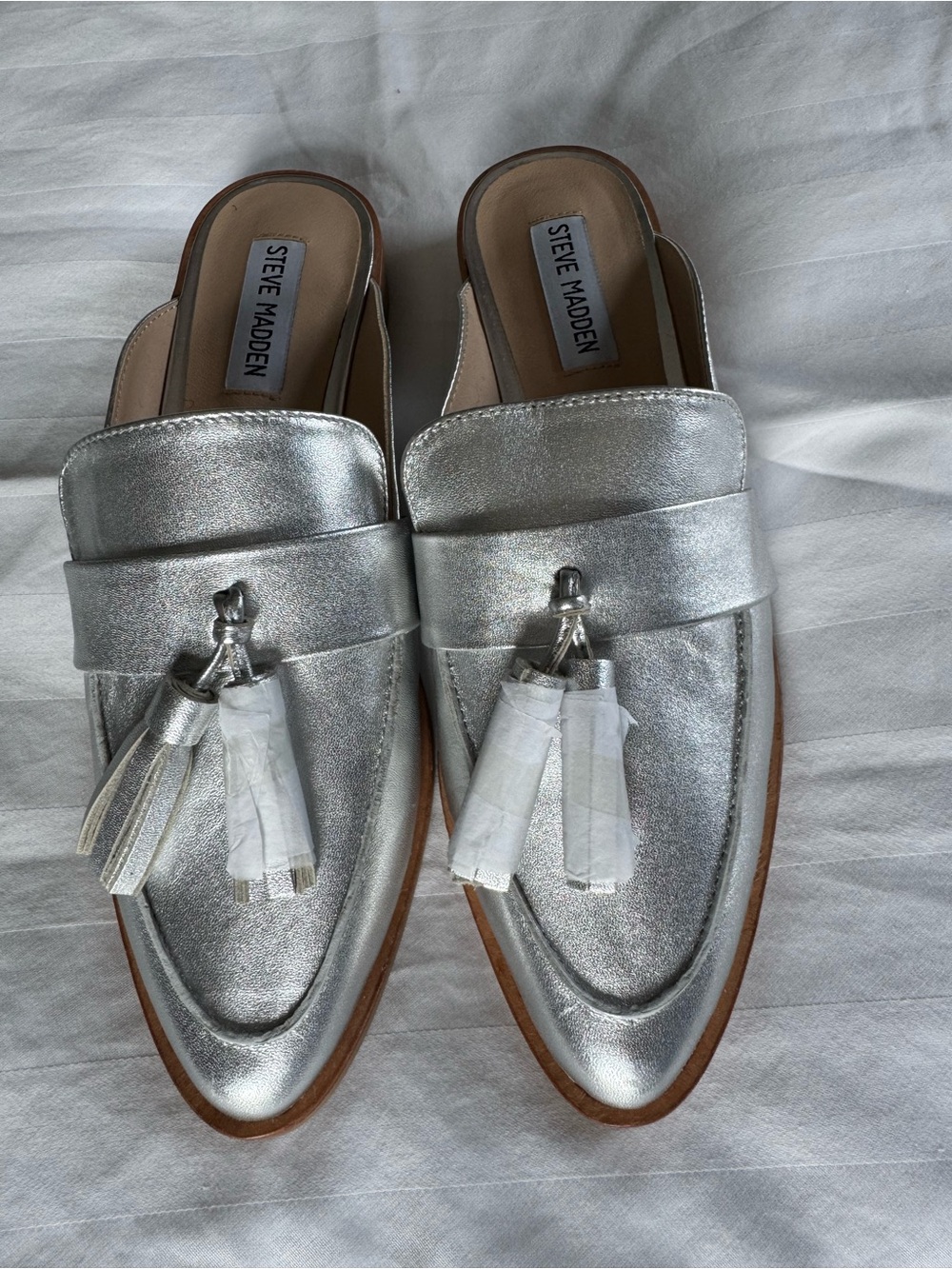 Steve Madden Magan Silver Tassel Leather Loafer Mules